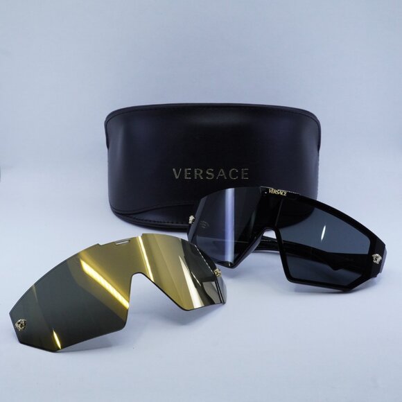 Versace VE4461 GB1/87 Sunglasses Black Shield Frame,Grey with Gold Clip-On Lense main image 6
